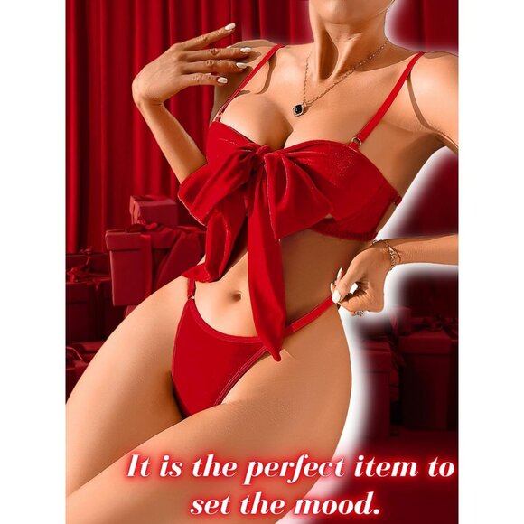 Velvet Matching Bra And Panty Sets For Women Sexy Present - Picture 6 of 7